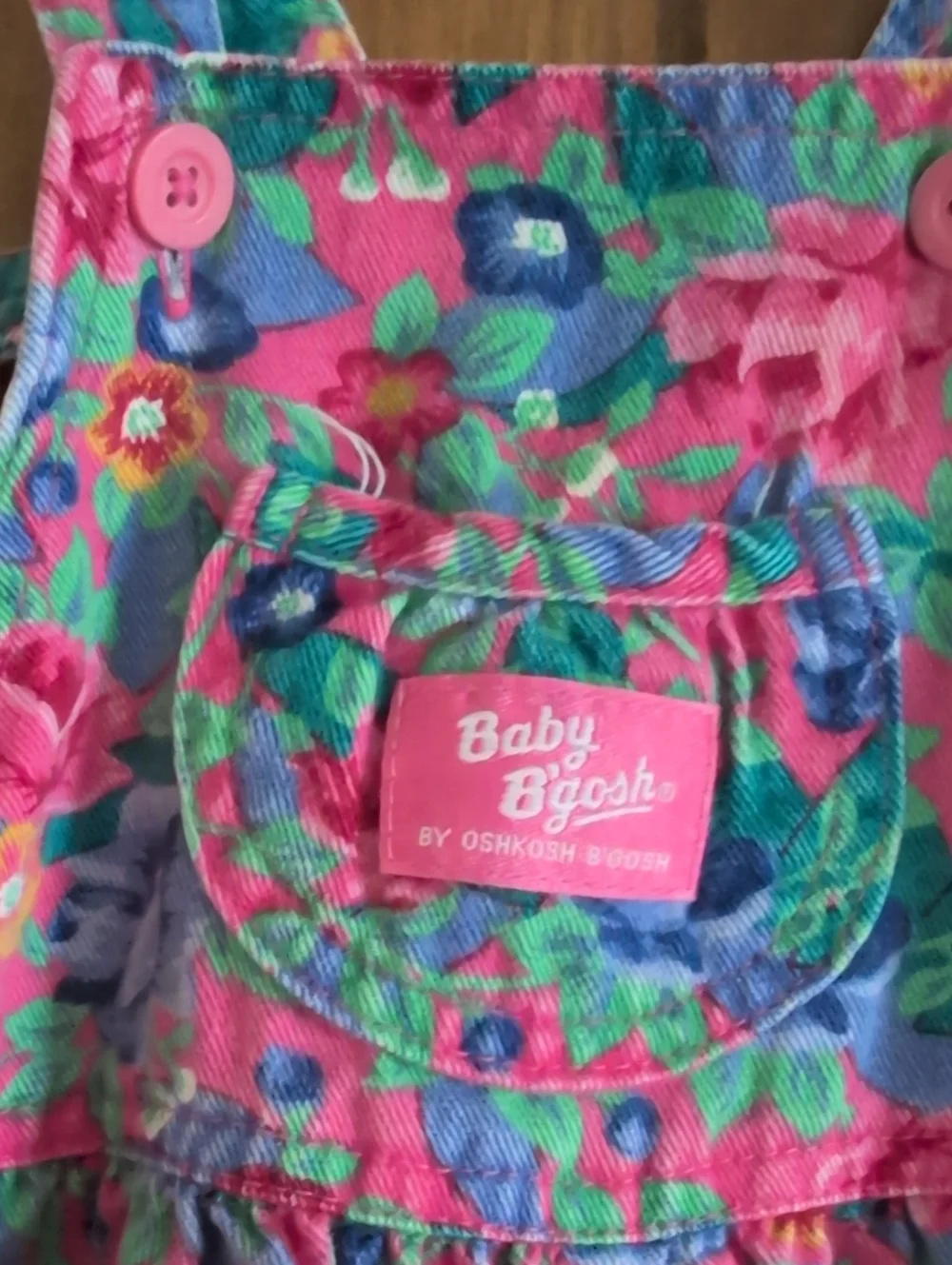 Vintage OshKosh B'gosh Pink Floral Cotton Kids Vestbak Overalls Sz. 24 Months